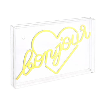 Bonjour Heart Contemporary Glam Acrylic Box USB Operated LED Neon Light - JONATHAN Y